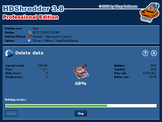 HDShredder Free Edition v3.8.0 Screenshot
