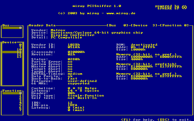 Screenshot vom Programm: PCISniffer